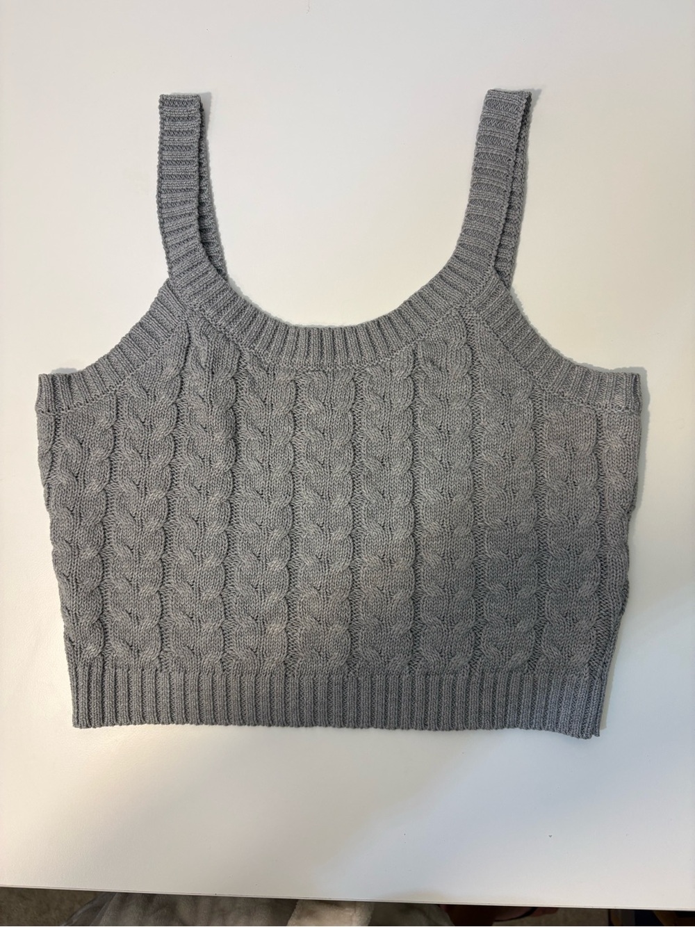 Cable-Knit Grey Crop Tank Top - Women